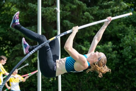 Caroline Bonde Holm (Sparta Copenhagen); Heinz Roloff-Stabhochsprung-Meeting 2019 am 08.06.2019 im Sportpark Liebigstraße in Holzminden (Niedersachsen), Foto: Michael Niederpruem