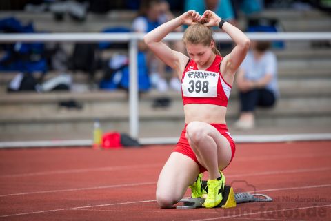 Lea-Marie Reiß (LG Reinhardswald); Pfingstsportfest 2019 am 10.06.2019 im Stadion Schulzentrum Sued in Bad Oeynhausen (Nordrhein-Westfalen), Foto: Michael Niederpruem