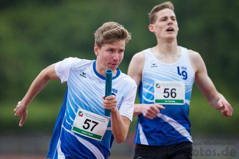Cedric Heier (LG Remscheid); NRW Langstaffelmeisterschaften am 11.05.2019 im Hembergstadion in Iserlohn (Nordrhein-Westfalen), Foto: Michael Niederpruem