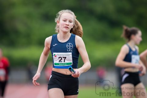 Maxine Brune (LAV Bayer Uerdingen/Dormagen); NRW Langstaffelmeisterschaften am 11.05.2019 im Hembergstadion in Iserlohn (Nordrhein-Westfalen), Foto: Michael Niederpruem