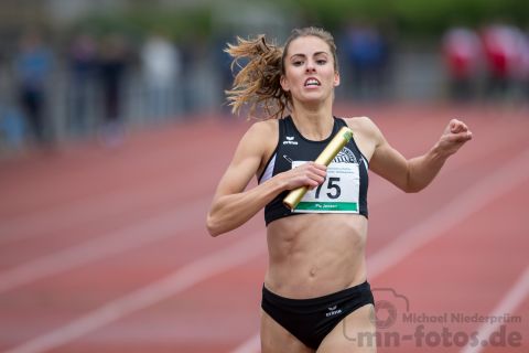 Pia Jensen (LT DSHS Koeln); NRW Langstaffelmeisterschaften am 11.05.2019 im Hembergstadion in Iserlohn (Nordrhein-Westfalen), Foto: Michael Niederpruem