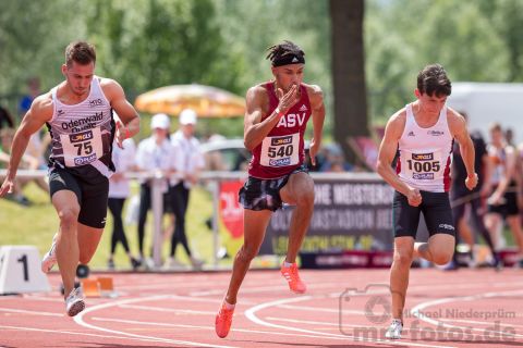 Tom Warmholz (MTG Mannheim), Joshua Hartmann (ASV Koeln), Ole Patterson (LG Brillux Muenster); Deutsche U23 Meisterschaften am 15.06.2019 im Stadion Wetzlar in Wetzlar (Hessen), Foto: Michael Niederpruem