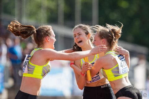 Rieke Emmrich (StG Nordhorn Meppen Haren), Philine Raether (StG Nordhorn Meppen Haren), Nele Heymann (StG Nordhorn Meppen Haren); Deutsche U23 Meisterschaften am 15.06.2019 im Stadion Wetzlar in Wetzlar (Hessen), Foto: Michael Niederpruem