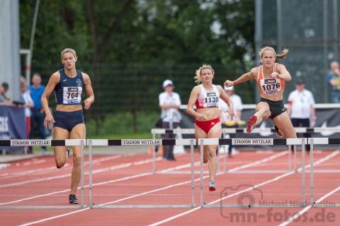 Anne-Catherine Wasser (LAV Bayer Uerdingen/Dormagen), Leonie Riek (LG Staufen), Karoline Maria Sauer (TSV Gomaringen); Deutsche U23 Meisterschaften am 16.06.2019 im Stadion Wetzlar in Wetzlar (Hessen), Foto: Michael Niederpruem