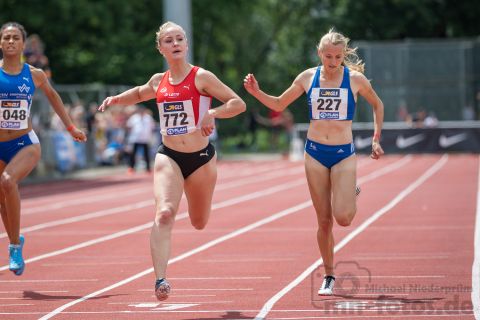 Synthia Oguama (TV Wattenscheid 01), Sophia Junk (LG Rhein-Wied), Corinna Schwab (LG TELIS FINANZ Regensburg); Deutsche U23 Meisterschaften am 16.06.2019 im Stadion Wetzlar in Wetzlar (Hessen), Foto: Michael Niederpruem