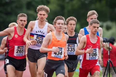 Marvin Heinrich (LG Eintracht Frankfurt), Lukas Abele (SSC Hanau-Rodenbach), Maximilian Pingpank (Hannover Athletics), Marc Tortell (TV Rendel), Thilo Brill (LG Nord Berlin); Deutsche U23 Meisterschaften am 16.06.2019 im Stadion Wetzlar in Wetzlar (Hessen), Foto: Michael Niederpruem