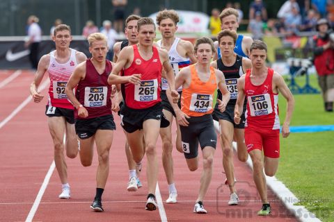 Florian Bremm (TV Leutershausen), Marvin Heinrich (LG Eintracht Frankfurt), Maximilian Pingpank (Hannover Athletics), Thilo Brill (LG Nord Berlin); Deutsche U23 Meisterschaften am 16.06.2019 im Stadion Wetzlar in Wetzlar (Hessen), Foto: Michael Niederpruem