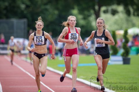 Agnes Thurid Gers (SCC Berlin), Lara Brunner (Hamburger SV), Lea Meyer (VfL Loeningen); Deutsche U23 Meisterschaften am 16.06.2019 im Stadion Wetzlar in Wetzlar (Hessen), Foto: Michael Niederpruem
