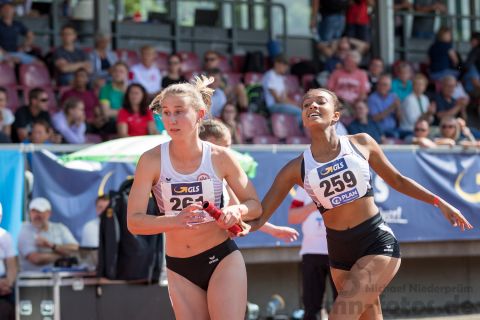 Maira Gauges (LG Eintracht Frankfurt), Thoré Alanys de (LG Eintracht Frankfurt); Deutsche U23 Meisterschaften am 16.06.2019 im Stadion Wetzlar in Wetzlar (Hessen), Foto: Michael Niederpruem