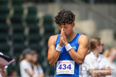 Jordan Gordon (OTB Osnabrueck); NLV+BLV Meisterschaften am 22.06.2019 im Jahnstadion, Goettingen (Niedersachsen), Foto: Michael Niederpruem