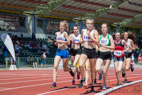 v.l. Lea Allenberg (VfL Stade), Lena Morig (LG Osterode), Zoe Schubert (OSC Damme), Liv Hoffmann (Eintracht Hildesheim), Merit Klus (Emder Laufgemeinschaft); NLV+BLV Meisterschaften am 23.06.2019 im Jahnstadion, Goettingen (Niedersachsen), Foto: Michael Niederpruem