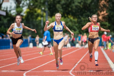 Judika Piatkowski (Nr. 18, LAC BERLIN), Jolina Skupch (Nr. 272, 1. LAV Rostock), Moana-Lou Kleiner (Nr. 131, SC Potsdam); Norddeutsche Meisterschaften am 20.07.2019 im Erika-Fisch-Stadion, Hannover (Niedersachsen)