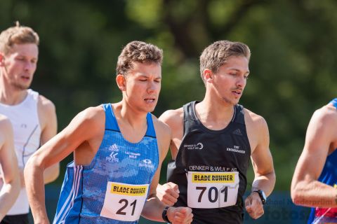 Leonid Latsepov (Nr. 21, LAC Olympia 88 Berlin), Simon Baecker (Nr. 701, SG TSV Kronshagen/Kieler TB); Norddeutsche Meisterschaften am 21.07.2019 im Erika-Fisch-Stadion, Hannover (Niedersachsen)