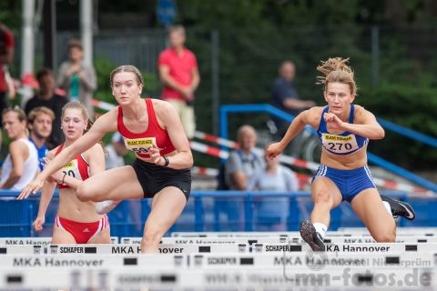 Lily Louisa Wildhagen (Nr. 591, TKJ Sarstedt), Anna Neubert (Nr. 270, 1. LAV Rostock); Norddeutsche Meisterschaften am 21.07.2019 im Erika-Fisch-Stadion, Hannover (Niedersachsen)