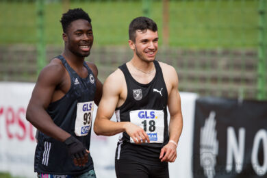 James Adebola (SCC Berlin), Felix Fruehn (MTG Mannheim); 80. Deutsche Leichtathletik-Meisterschaften U23 am 01.07.2023 im Jahnstadion, Goettingen (Niedersachsen), Foto: Michael Niederpruem