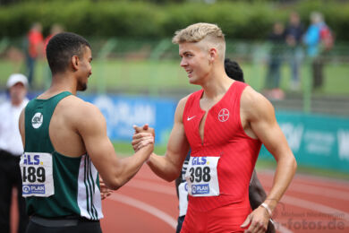 489 Julien-Kelvin Clair (SV Halle), 398 Simon Wulff (TSV Bayer 04 Leverkusen); 80. Deutsche Leichtathletik-Meisterschaften U23 am 02.07.2023 im Jahnstadion, Goettingen (Niedersachsen)